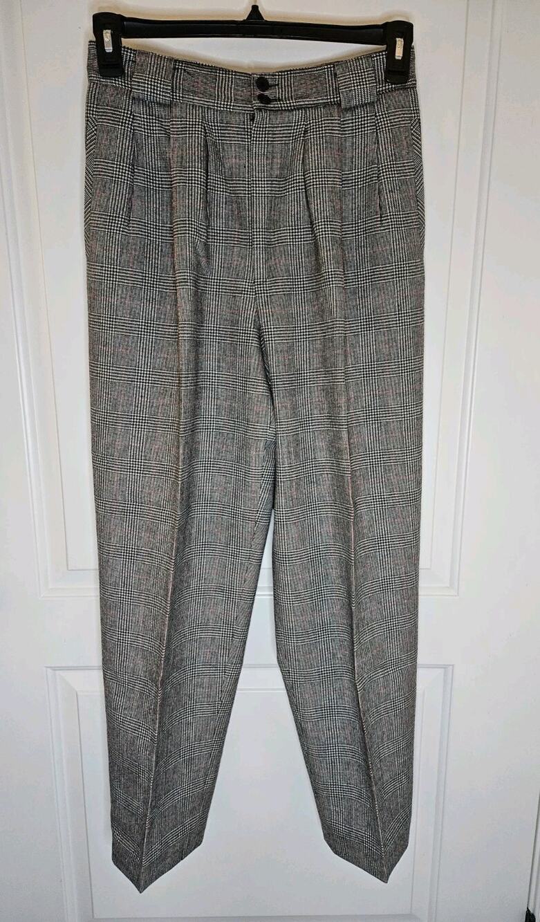Vtg. Collectible Gold Wool Pants by Giorgio St. Angelo Pure Wool 12 Black Plaid
